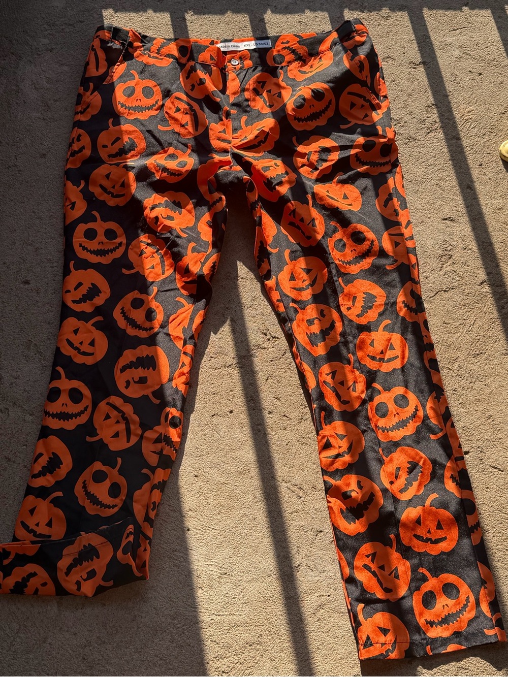 Halloween Pumpkin Print Pants - Orange & Black